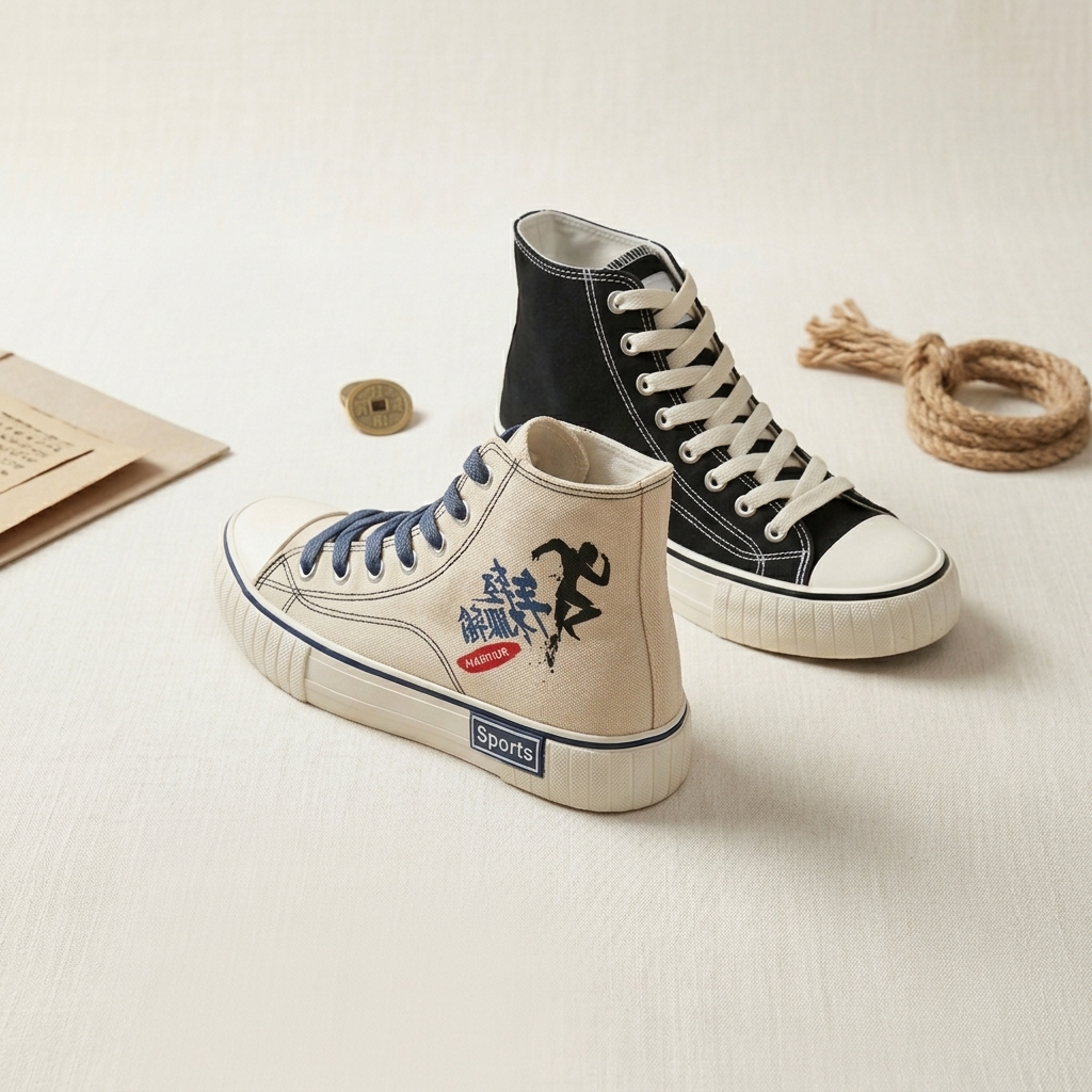 White and black sneakers on display